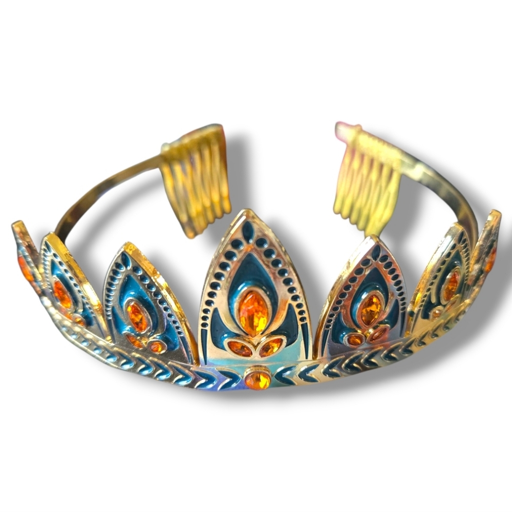 Tiara Crown Disney Frozen Queen Anna | Gold Blue Orange Gem Metal Headband